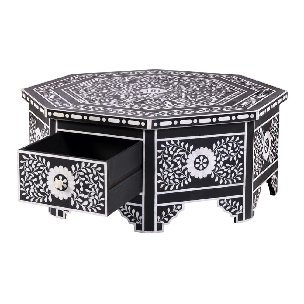 Butler Specialty Company - Blackwell 40.25 in. W Octagonal Bone In-Lay 1 Drawer Coffee Table, Black, White - 5962318 view 4