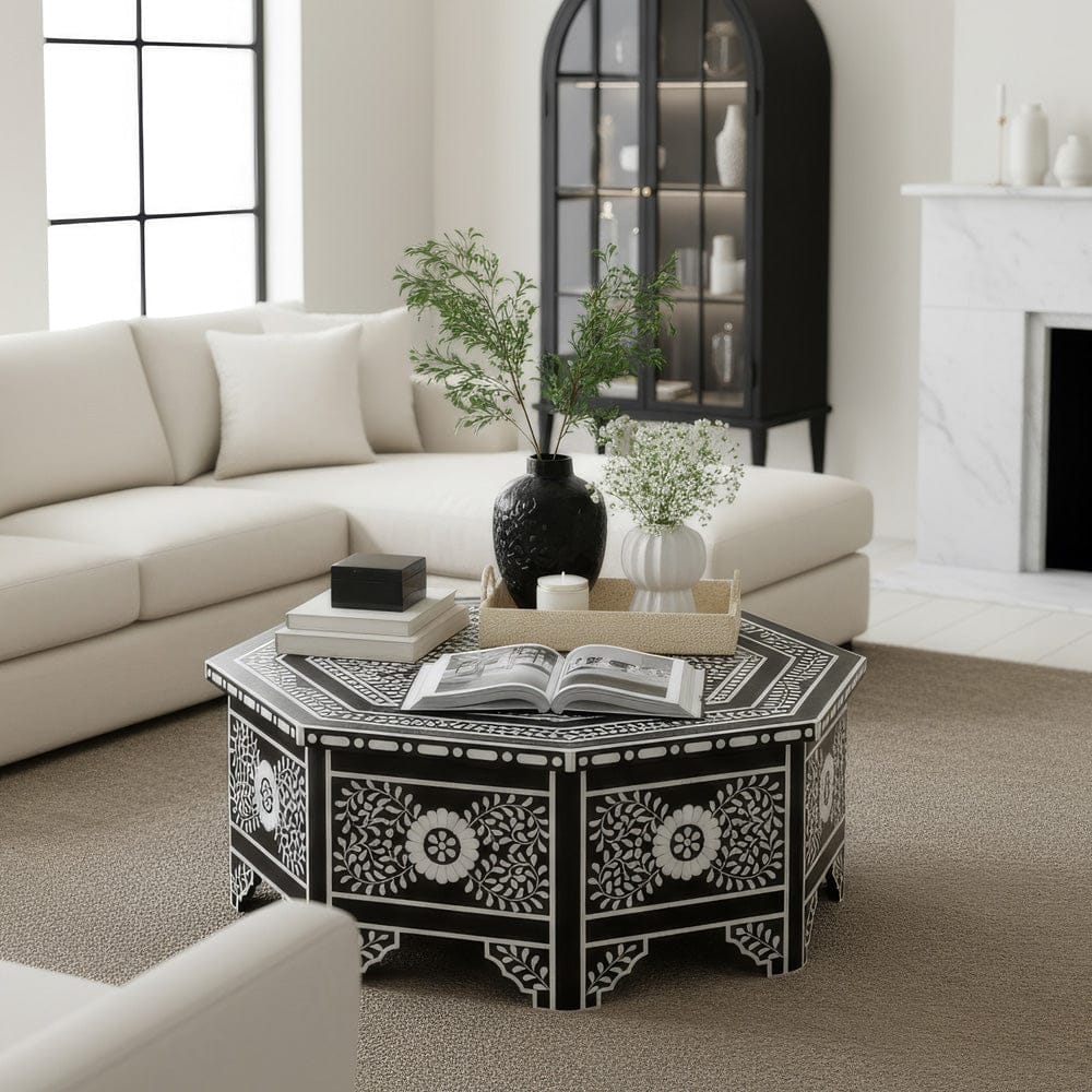 Butler Specialty Company - Blackwell 40.25 in. W Octagonal Bone In-Lay 1 Drawer Coffee Table, Black, White - 5962318 view 6