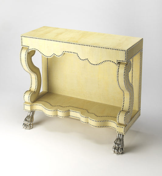 Butler Specialty Company - Bonino 36 in. W Rectangular Cosmopolitan Leather & Metal Console Table with Lower Shelf, Cream/Yellow - 6156350_CLOSEOUT