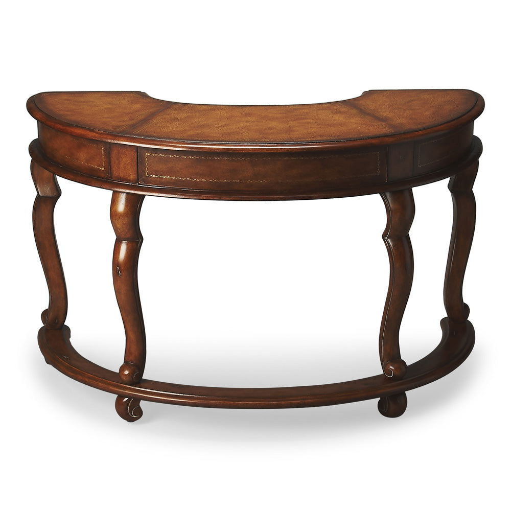 Butler Specialty Company - Heritage - Brava 48 in. W Demilune Faux Leather 3 Drawer Desk, Medium Brown - 627070