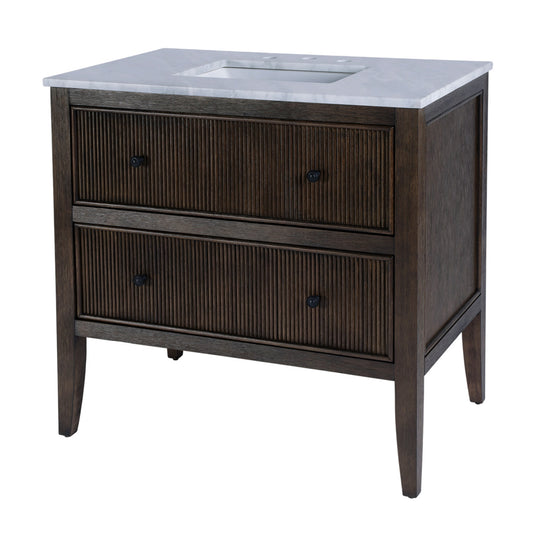 Butler Specialty Company - Bristol 36 in. W Marble and Wood 1 Drawer Ribbed Bathroom Vanity, Dark Brown - 5997508 view 1