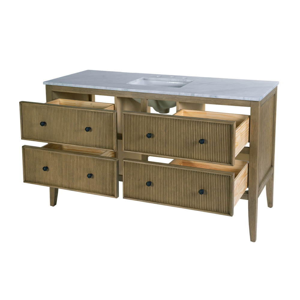 Butler Specialty Company - Bristol 60 in. W Marble and Wood 4 Drawer Ribbed Bathroom Vanity, Natural - 5996511 view 3