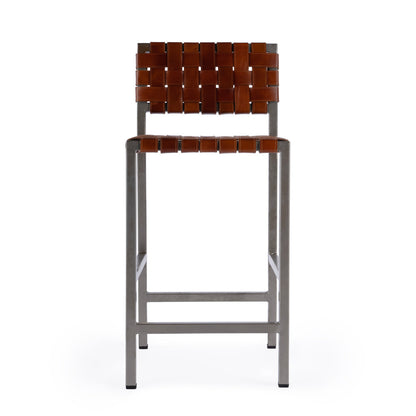 Butler Specialty Company - Bromley 24.5 in. Seat Height Leather & Iron Low Back Counter Height Stool with Footrest, Brown - 5762344