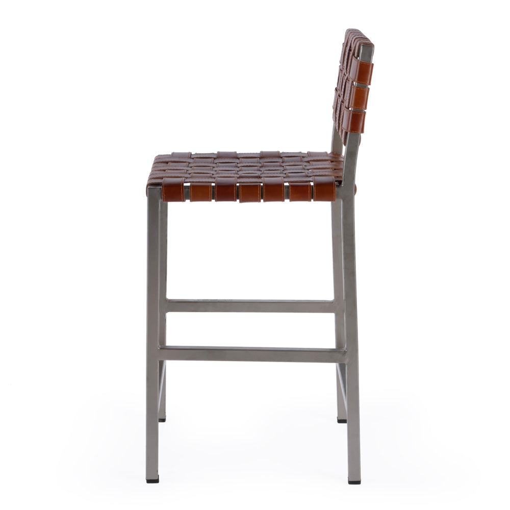 Butler Specialty Company - Bromley 24.5 in. Seat Height Leather & Iron Low Back Counter Height Stool with Footrest, Brown - 5762344
