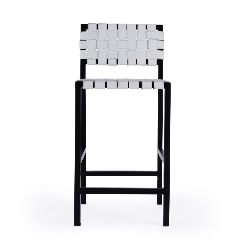 Butler Specialty Company - Bromley 24.5 in. Seat Height Leather & Iron Low Back Counter Height Stool with Footrest, White - 5762411