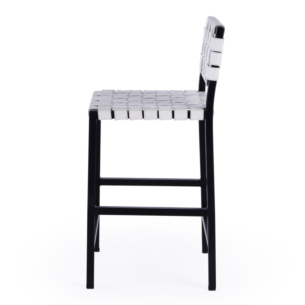 Butler Specialty Company - Bromley 24.5 in. Seat Height Leather & Iron Low Back Counter Height Stool with Footrest, White - 5762411