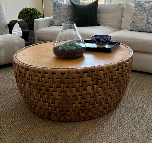 Butler Specialty Company - Captiva 42 in. Round Rattan Drum Coffee Table, Natural - 5695404