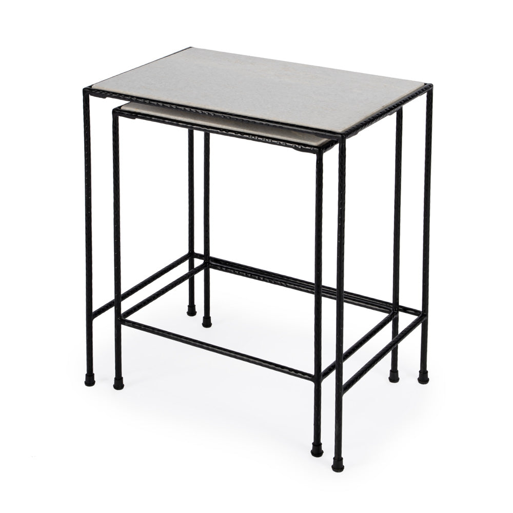 Butler Specialty Company - Carrera Rectangular Marble & Metal Set of 2 Nesting Tables, Black and White - 2870330
