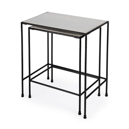 Butler Specialty Company - Carrera Rectangular Marble & Metal Set of 2 Nesting Tables, Black and White - 2870330