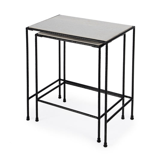 Butler Specialty Company - Carrera Rectangular Marble & Metal Set of 2 Nesting Tables, Black and White - 2870330