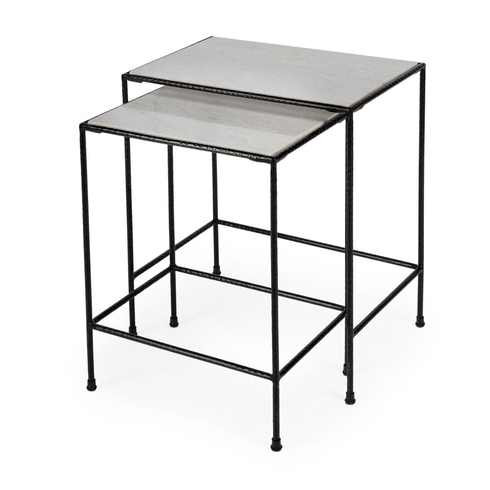Butler Specialty Company - Carrera Rectangular Marble & Metal Set of 2 Nesting Tables, Black and White - 2870330