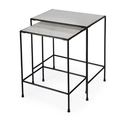 Butler Specialty Company - Carrera Rectangular Marble & Metal Set of 2 Nesting Tables, Black and White - 2870330