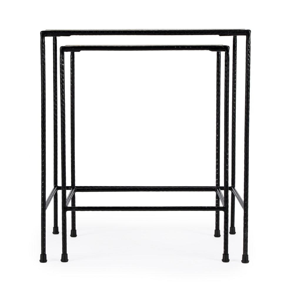 Butler Specialty Company - Carrera Rectangular Marble & Metal Set of 2 Nesting Tables, Black and White - 2870330
