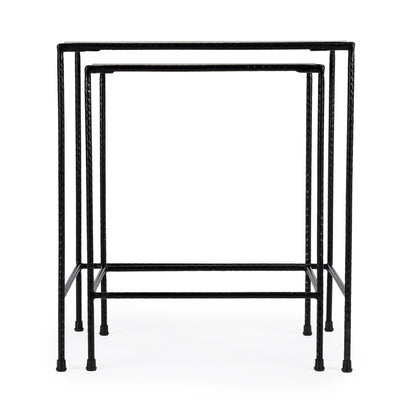 Butler Specialty Company - Carrera Rectangular Marble & Metal Set of 2 Nesting Tables, Black and White - 2870330