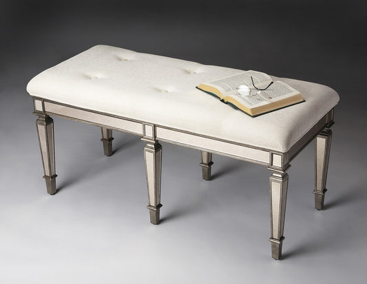 Butler Specialty Company - Celeste 42.25 W Upholstered & Mirrored Bench, Silver - 3034146