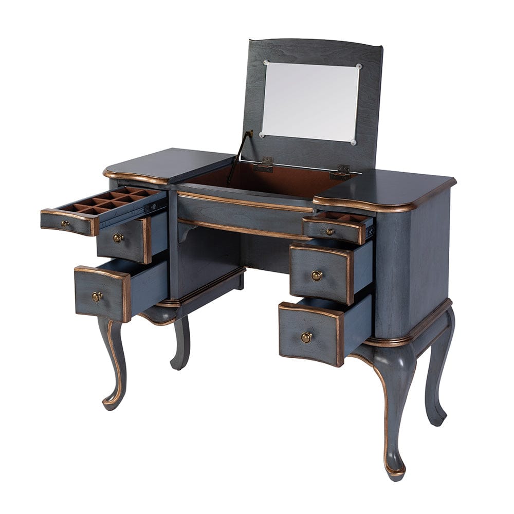 Butler Specialty Company - Charlotte 40 in. W Rectangular Wood Vanity/Valet Desk w Storage Drawers and Mirror, Pastel Blue - 735483 View 2