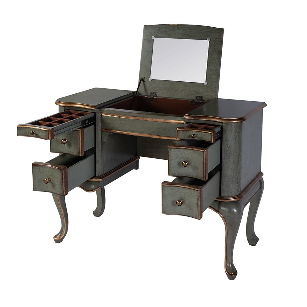 Butler Specialty Company - Charlotte 40 in. W Rectangular Wood Vanity/Valet Desk w Storage Drawers and Mirror, Pastel Green - 735482 View 2