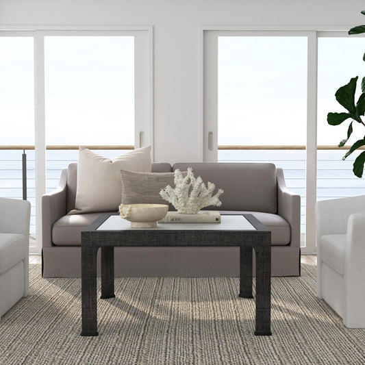 Butler Specialty Company - Chatham 36 in. W Square Glass & Raffia Coffee Table, Charcoal - 9153420_CLOSEOUT