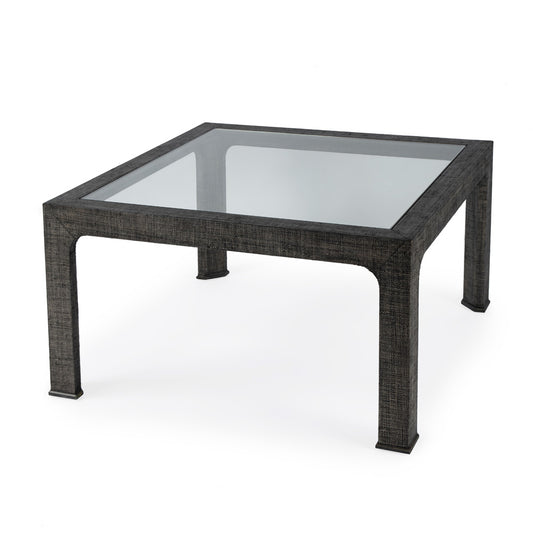 Butler Specialty Company - Chatham 36 in. W Square Glass & Raffia Coffee Table, Charcoal - 9153420_CLOSEOUT