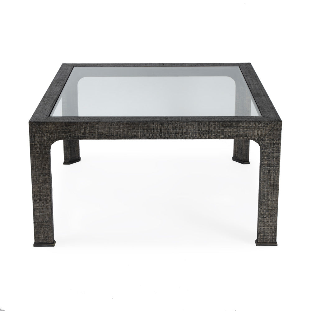 Butler Specialty Company - Chatham 36 in. W Square Glass & Raffia Coffee Table, Charcoal - 9153420_CLOSEOUT