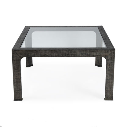 Butler Specialty Company - Chatham 36 in. W Square Glass & Raffia Coffee Table, Charcoal - 9153420_CLOSEOUT