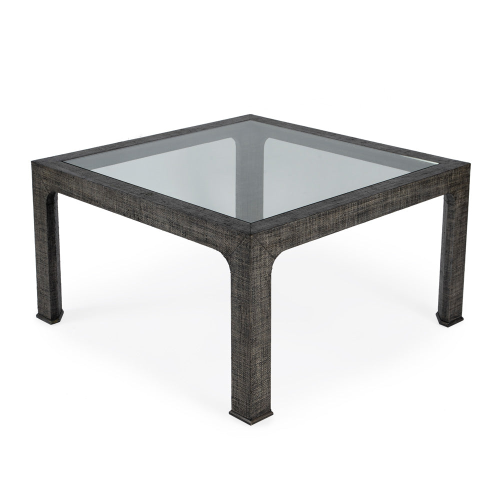 Butler Specialty Company - Chatham 36 in. W Square Glass & Raffia Coffee Table, Charcoal - 9153420_CLOSEOUT