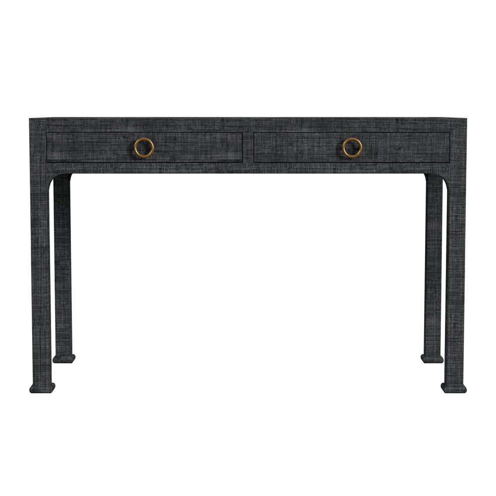 Butler Specialty Company - Chatham 47 in. W Rectangular Raffia & Wood 2 Drawer Writing Desk, Charcoal - 9746420