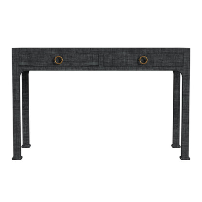 Butler Specialty Company - Chatham 47 in. W Rectangular Raffia & Wood 2 Drawer Writing Desk, Charcoal - 9746420