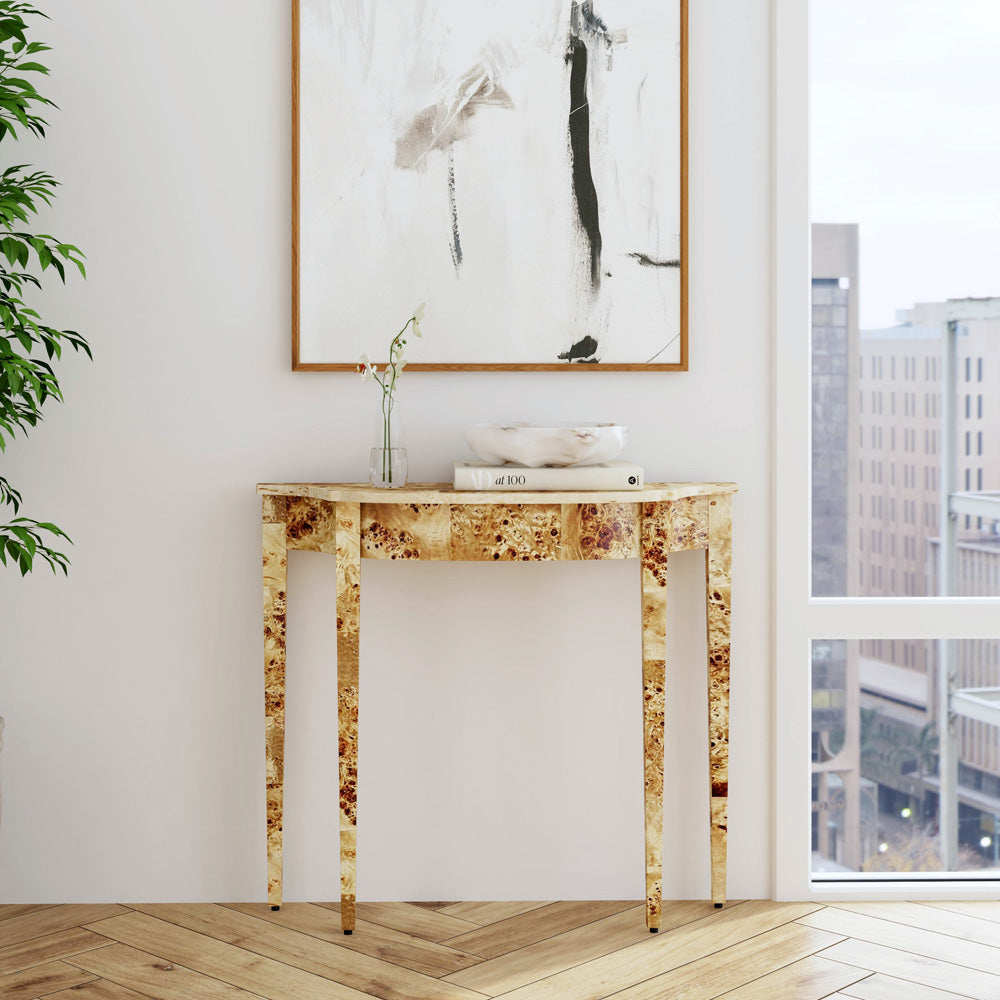 Butler Specialty Company - Chester 36 in. W Demilune Traditional Burl Wood Console Table, Light Brown - 4116443