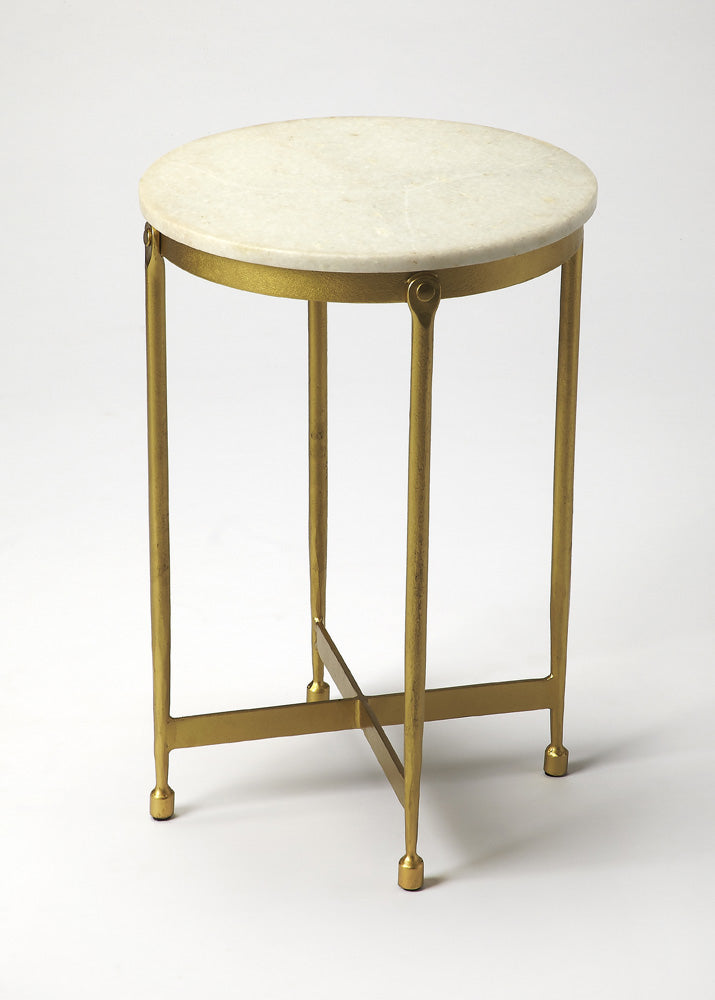 Butler Specialty Company - Claypool 13.5 in. W Round Marble & Metal Side Table, Gold/White - 9351025