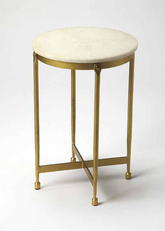 Butler Specialty Company - Claypool 13.5 in. W Round Marble & Metal Side Table, Gold/White - 9351025