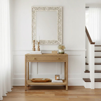 Butler Specialty Company - Como 31.5 in. W Rectangular Banana Leaf 1 Drawer Console Table with Lower Open Shelf, Natural - 6254404 view 5
