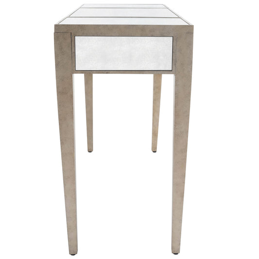 Butler Specialty Company - Constance 40 in. W Kidney Shaped Mirror & Wood 2 Drawer Vanity Table, Silver - 3506146