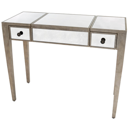 Butler Specialty Company - Constance 40 in. W Kidney Shaped Mirror & Wood 2 Drawer Vanity Table, Silver - 3506146