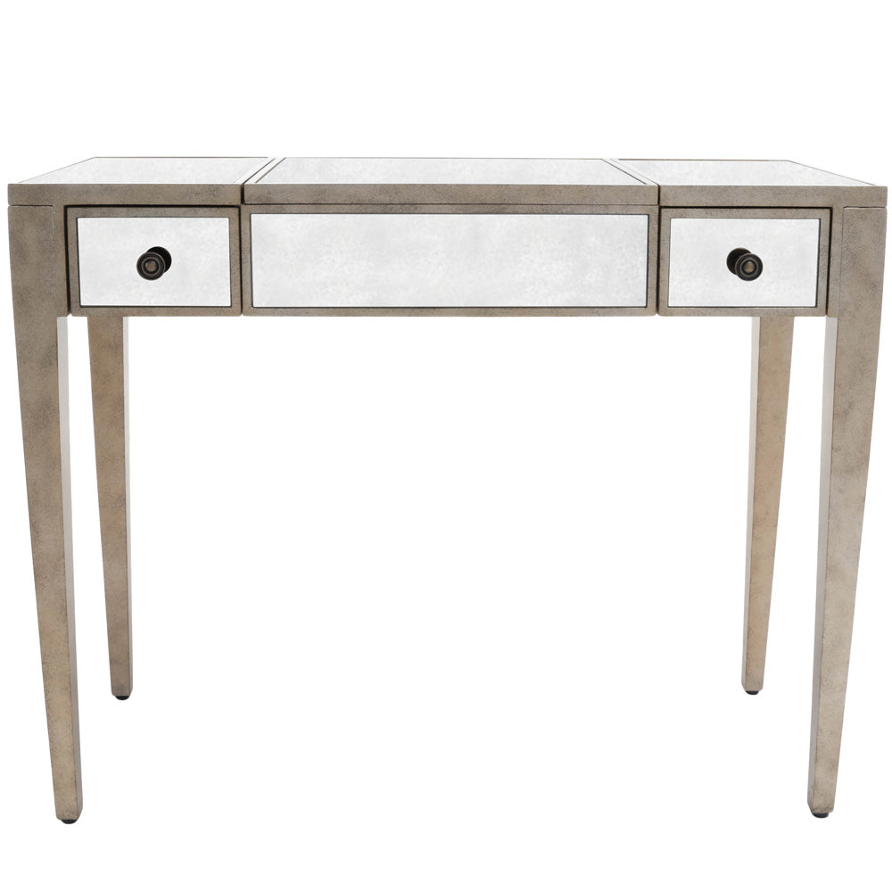 Butler Specialty Company - Constance 40 in. W Kidney Shaped Mirror & Wood 2 Drawer Vanity Table, Silver - 3506146