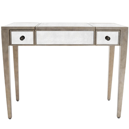 Butler Specialty Company - Constance 40 in. W Kidney Shaped Mirror & Wood 2 Drawer Vanity Table, Silver - 3506146