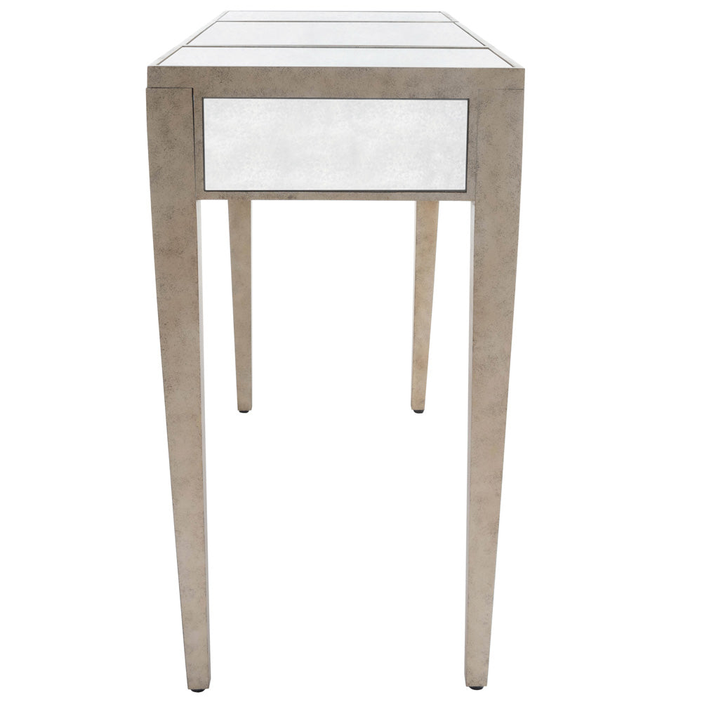 Butler Specialty Company - Constance 40 in. W Kidney Shaped Mirror & Wood 2 Drawer Vanity Table, Silver - 3506146