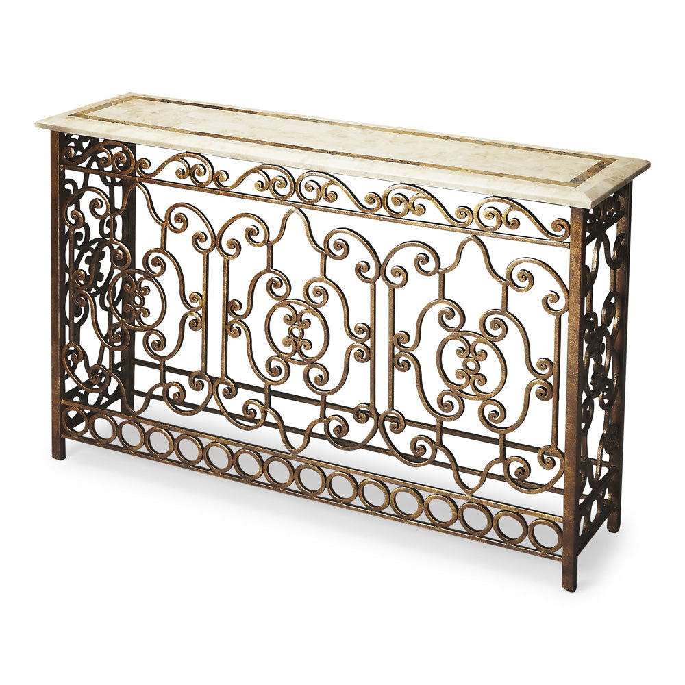 Butler Specialty Company - Contessa 52.25 in. W Iron & Fossil Stone Console Table, Multi-Color - 3108025