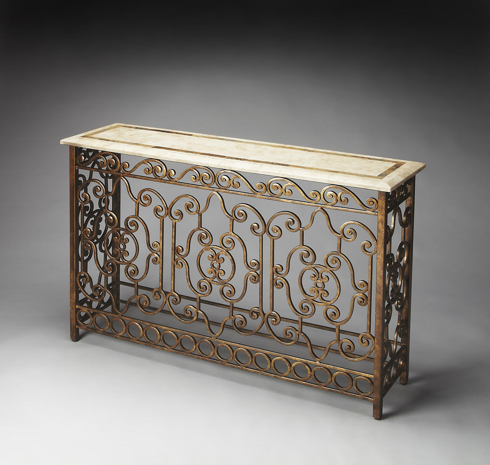 Butler Specialty Company - Contessa 52.25 in. W Iron & Fossil Stone Console Table, Multi-Color - 3108025