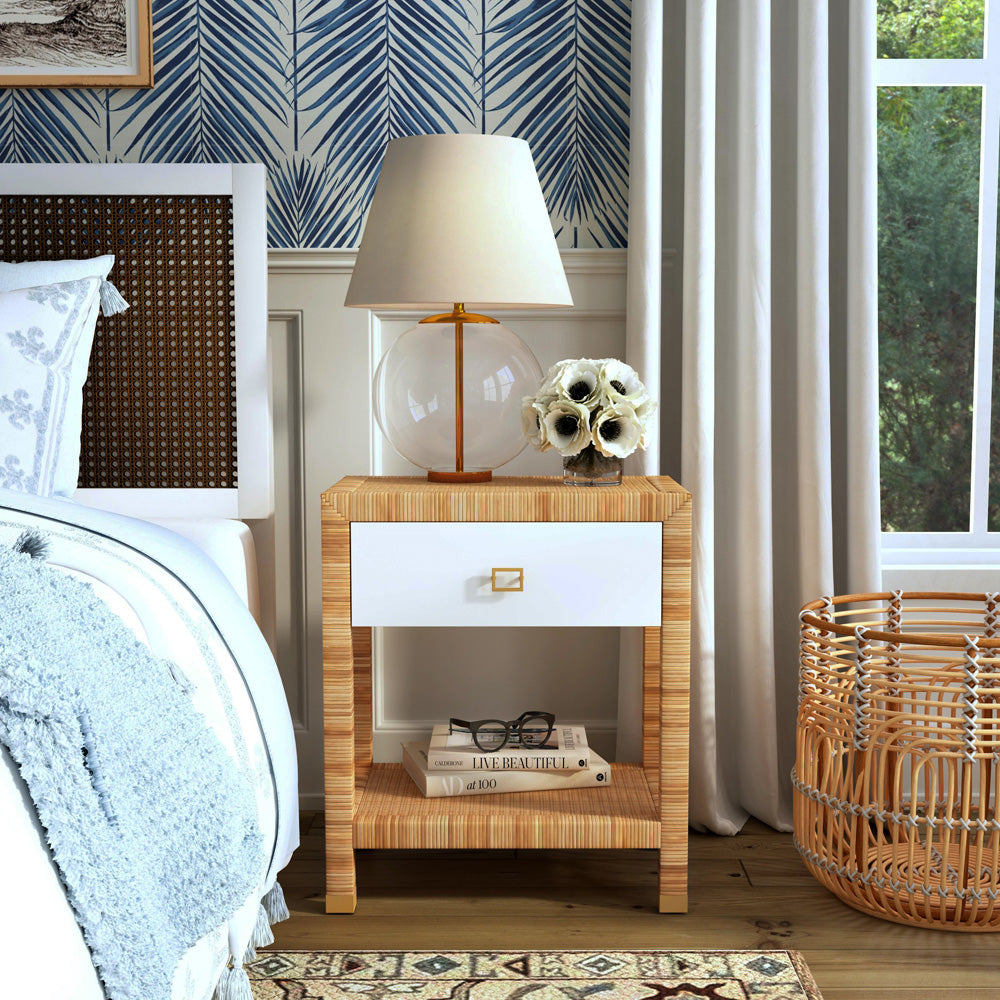 Butler Specialty Company - Corfu 24 in. W Rattan 1 Drawer Nightstand, Natural and White - 5608350