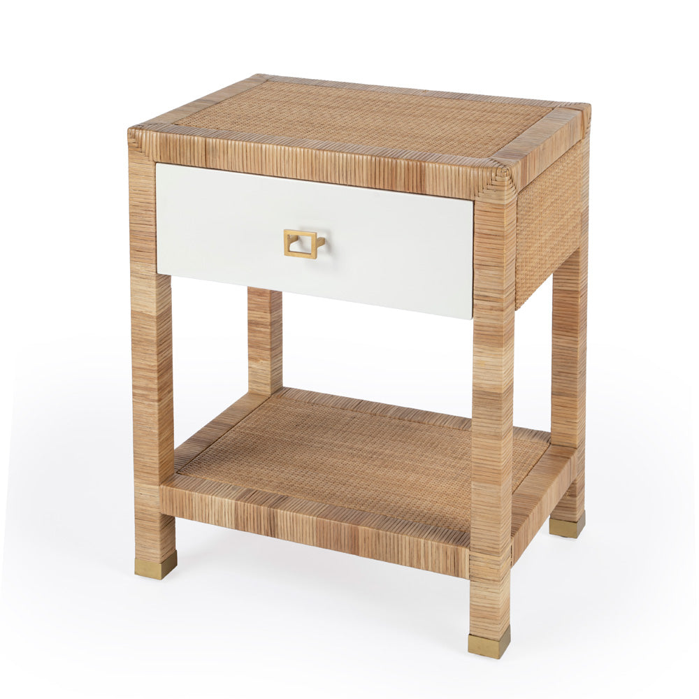 Butler Specialty Company - Corfu 24 in. W Rattan 1 Drawer Nightstand, Natural and White - 5608350