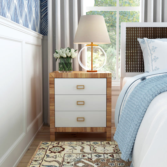 Butler Specialty Company - Corfu 25 in. W Rattan 3 Drawer Nightstand, Natural and White - 5607350