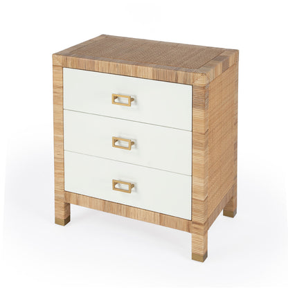 Butler Specialty Company - Corfu 25 in. W Rattan 3 Drawer Nightstand, Natural and White - 5607350