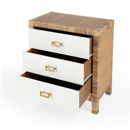 Butler Specialty Company - Corfu 25 in. W Rattan 3 Drawer Nightstand, Natural and White - 5607350