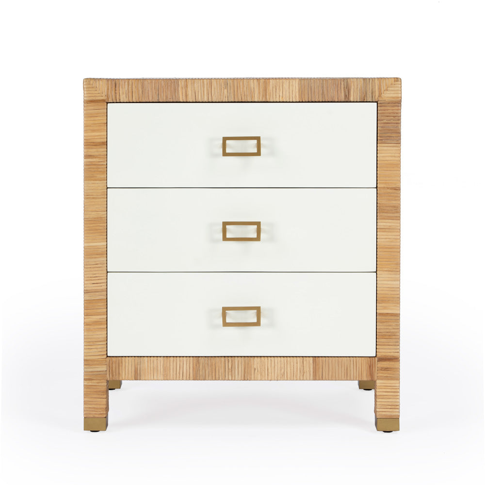 Butler Specialty Company - Corfu 25 in. W Rattan 3 Drawer Nightstand, Natural and White - 5607350