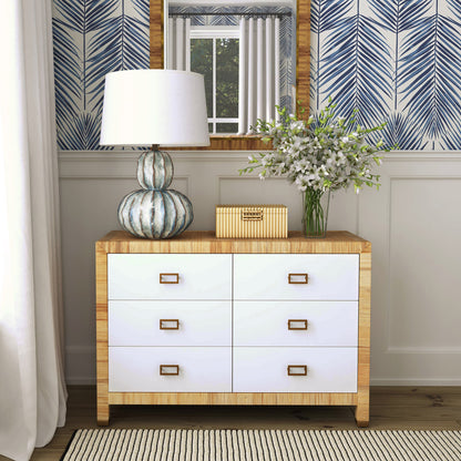 Butler Specialty Company - Corfu 33 in. W Rattan 6 Drawer Double Dresser, Natural and White - 5606350