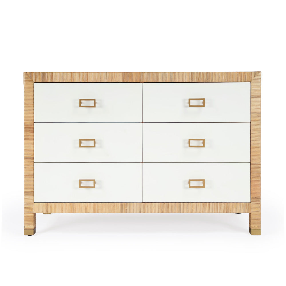 Butler Specialty Company - Corfu 33 in. W Rattan 6 Drawer Double Dresser, Natural and White - 5606350