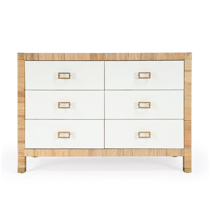 Butler Specialty Company - Corfu 33 in. W Rattan 6 Drawer Double Dresser, Natural and White - 5606350