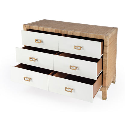 Butler Specialty Company - Corfu 33 in. W Rattan 6 Drawer Double Dresser, Natural and White - 5606350