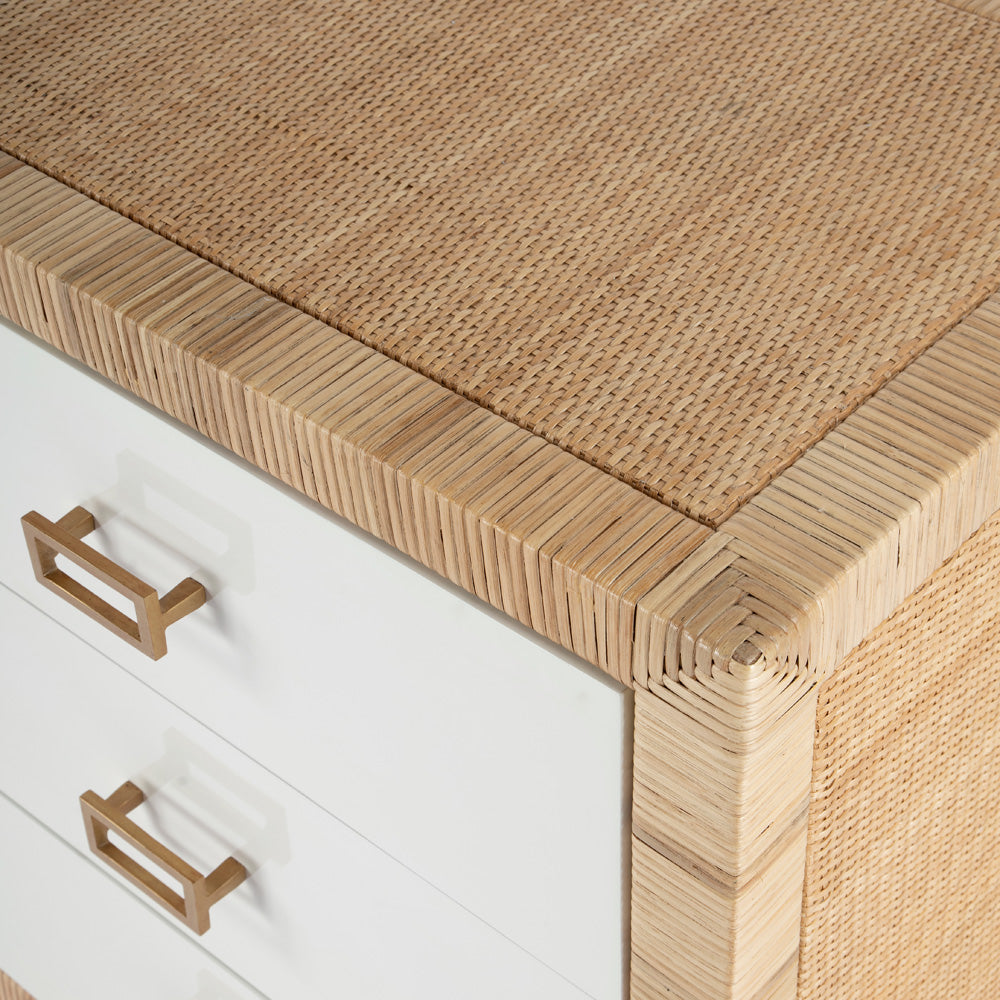 Butler Specialty Company - Corfu 33 in. W Rattan 6 Drawer Double Dresser, Natural and White - 5606350
